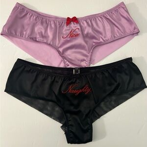 2 Victoria's Secret NAUGHTY & NICE Panties Satin Christmas Holiday SMALL Set NEW